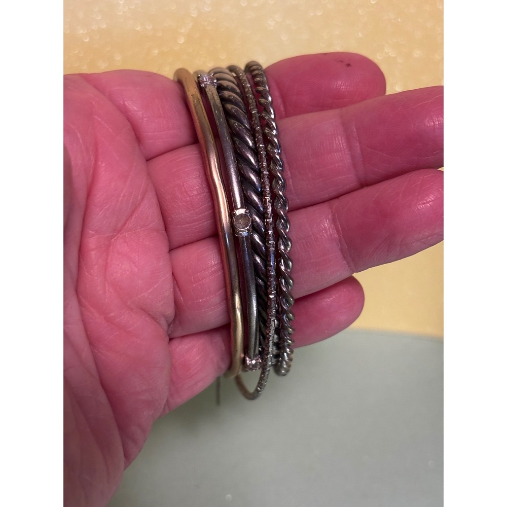 Mixed Metal Stacking Bangle Bracelet Set 5pc Silver Gold Gunmetal Twisted